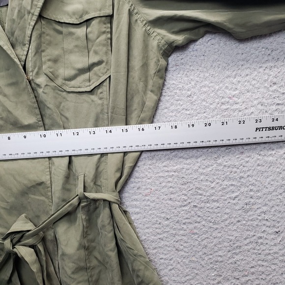Banana Republic Trench Dress Womens 12 Green Roll Tab Sleeve Belt Waist Notch - Picture 4 of 12